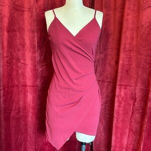 Burgundy Spaghetti Strap Wrap Dress